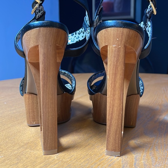 Jessica Simpson black and cheetah wooden heels sz 6.5 - Picture 4 of 9